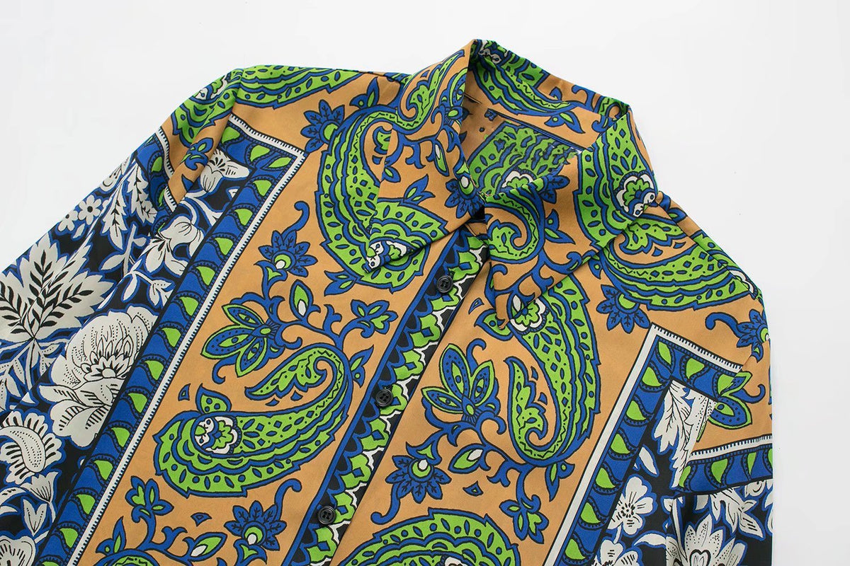 Women's Pajama Top + Turn - Down Collar + Two - Tone Green White Print All - Match Style For Every Occasion - SN Wigs & More