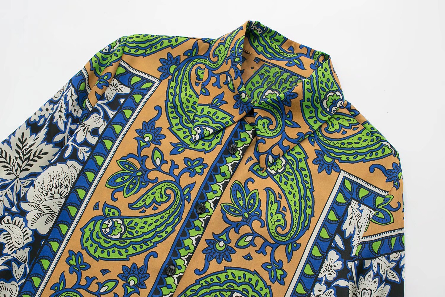 Women's Pajama Top + Turn - Down Collar + Two - Tone Green White Print All - Match Style For Every Occasion - SN Wigs & More