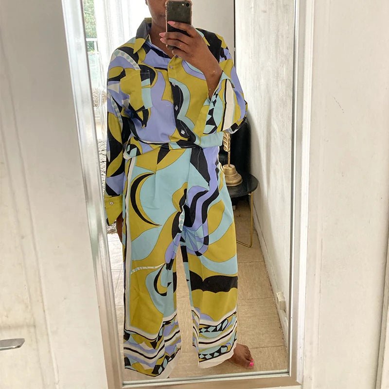 Women's Pajama Top + Turn - Down Collar + Two - Tone Green White Print All - Match Style For Every Occasion - SN Wigs & More