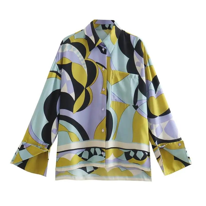 Women's Pajama Top + Turn - Down Collar + Two - Tone Green White Print All - Match Style For Every Occasion - SN Wigs & More