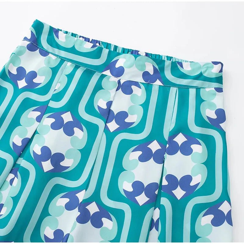 Women's Pajama Top + Turn - Down Collar + Two - Tone Green White Print All - Match Style For Every Occasion - SN Wigs & More