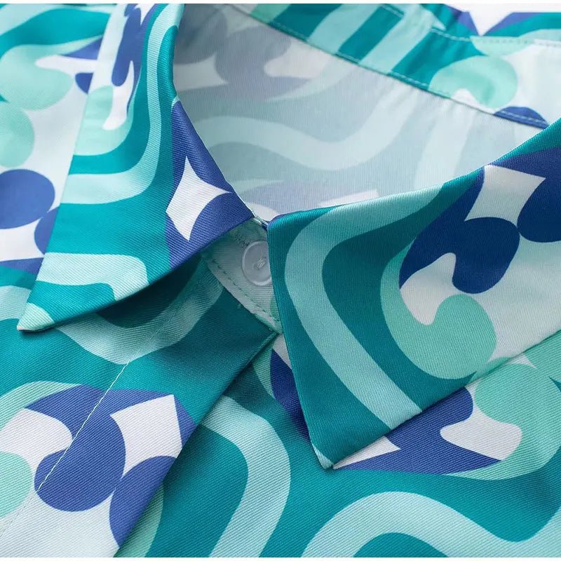 Women's Pajama Top + Turn - Down Collar + Two - Tone Green White Print All - Match Style For Every Occasion - SN Wigs & More