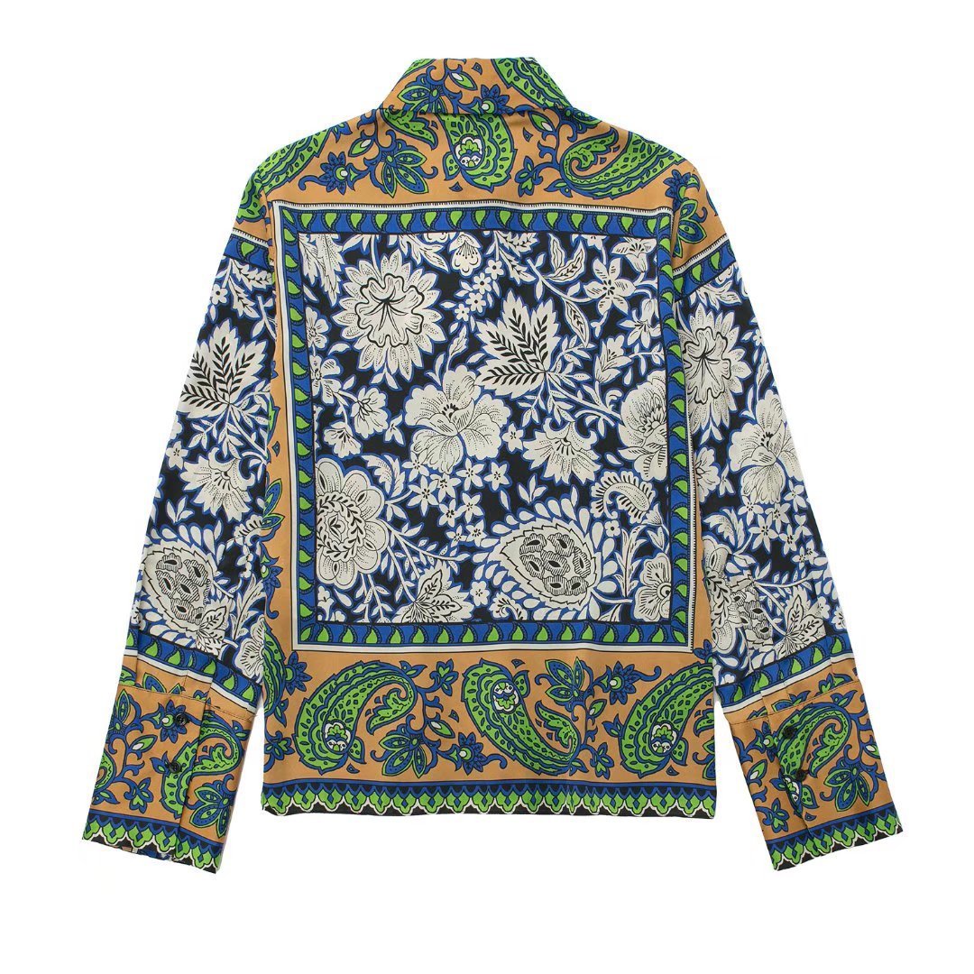 Women's Pajama Top + Turn - Down Collar + Two - Tone Green White Print All - Match Style For Every Occasion - SN Wigs & More