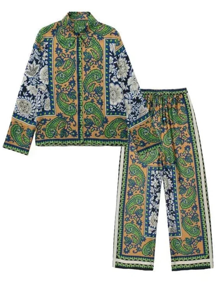 Women's Pajama Top + Turn - Down Collar + Two - Tone Green White Print All - Match Style For Every Occasion - SN Wigs & More