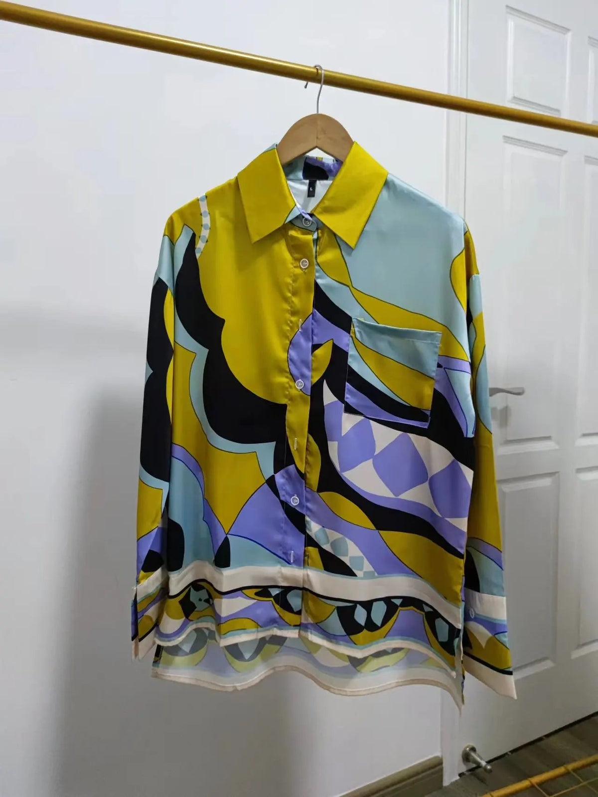 Women's Pajama Top + Turn - Down Collar + Two - Tone Green White Print All - Match Style For Every Occasion - SN Wigs & More