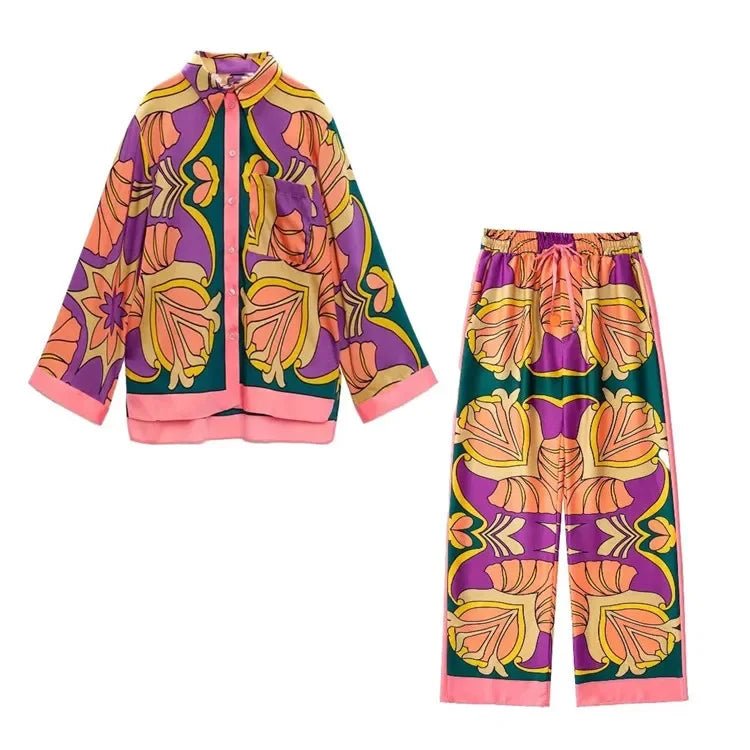 Women's Pajama Top + Turn - Down Collar + Two - Tone Green White Print All - Match Style For Every Occasion - SN Wigs & More