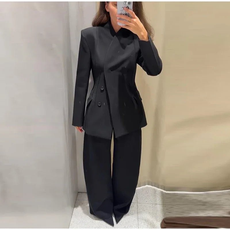 Women’s Pant Set + V - Neck Blazer With Full Sleeves And High Waist Straight Pants + Office Style - SN Wigs & More