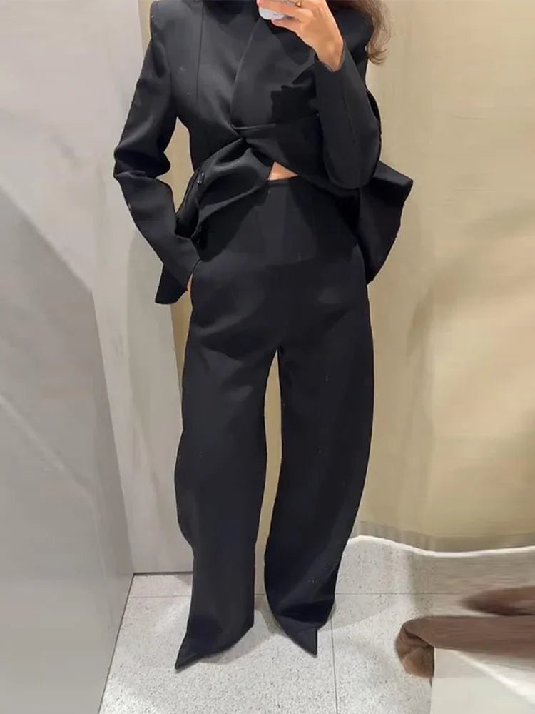 Women’s Pant Set + V - Neck Blazer With Full Sleeves And High Waist Straight Pants + Office Style - SN Wigs & More