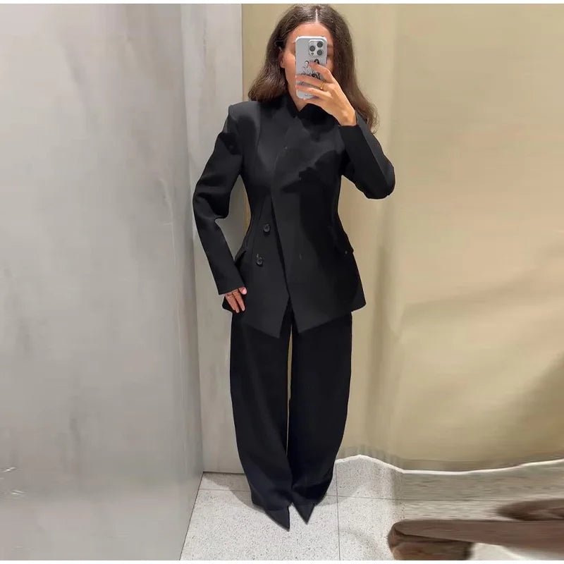 Women’s Pant Set + V - Neck Blazer With Full Sleeves And High Waist Straight Pants + Office Style - SN Wigs & More