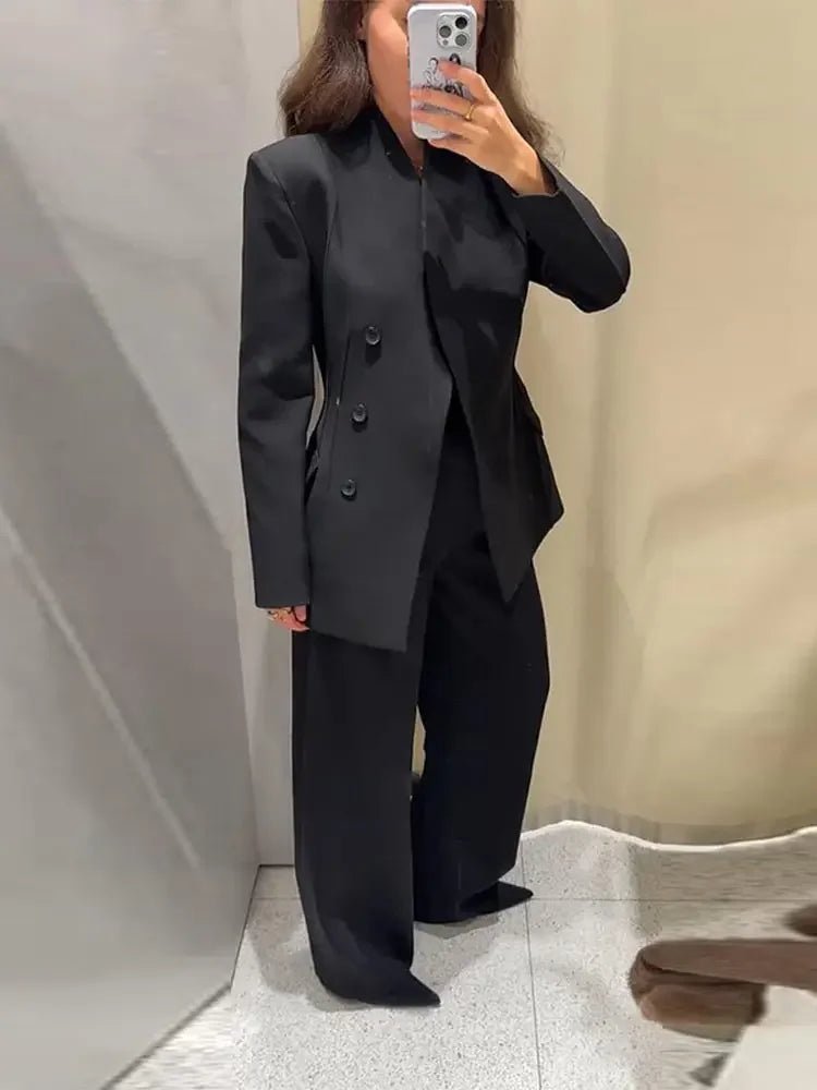 Women’s Pant Set + V - Neck Blazer With Full Sleeves And High Waist Straight Pants + Office Style - SN Wigs & More