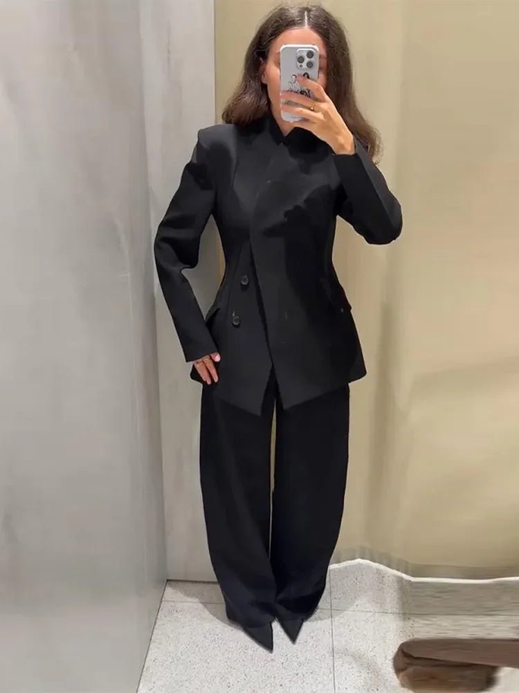 Women’s Pant Set + V - Neck Blazer With Full Sleeves And High Waist Straight Pants + Office Style - SN Wigs & More