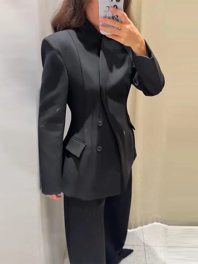 Women’s Pant Set + V - Neck Blazer With Full Sleeves And High Waist Straight Pants + Office Style - SN Wigs & More