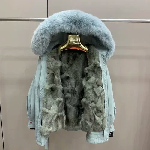 Womens Parka Coat With Removable Fox Fur Liner Hooded Winter Outerwear Classic Style - SN Wigs & More