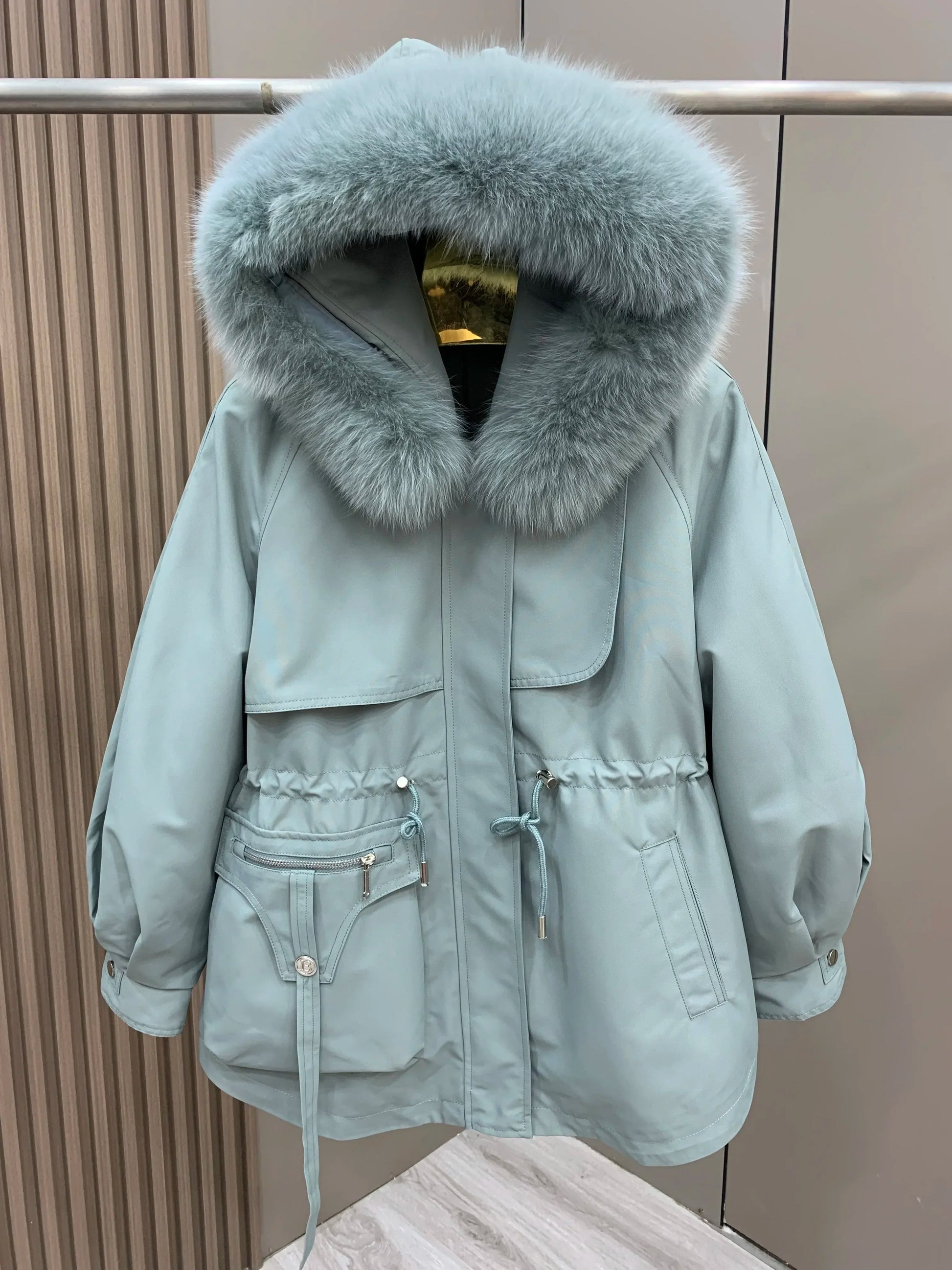Womens Parka Coat With Removable Fox Fur Liner Hooded Winter Outerwear Classic Style - SN Wigs & More