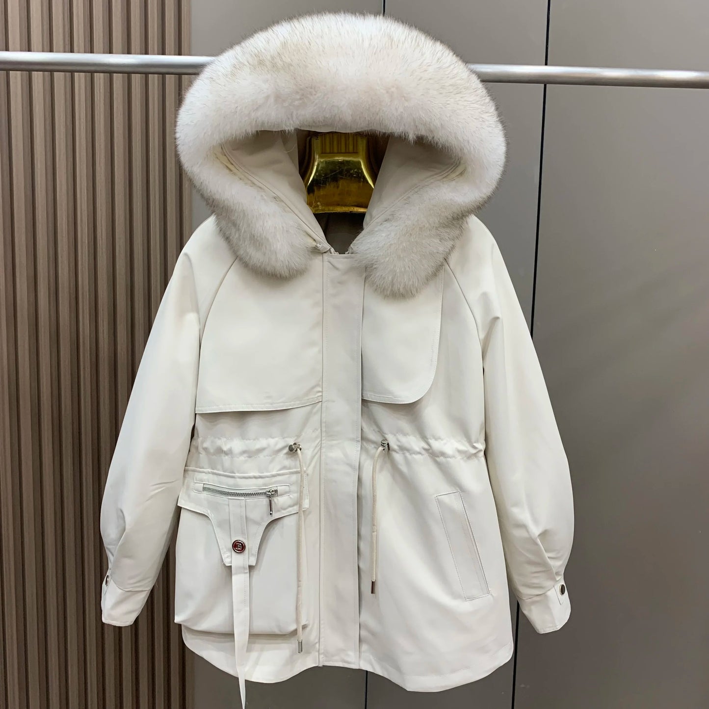 Womens Parka Coat With Removable Fox Fur Liner Hooded Winter Outerwear Classic Style - SN Wigs & More