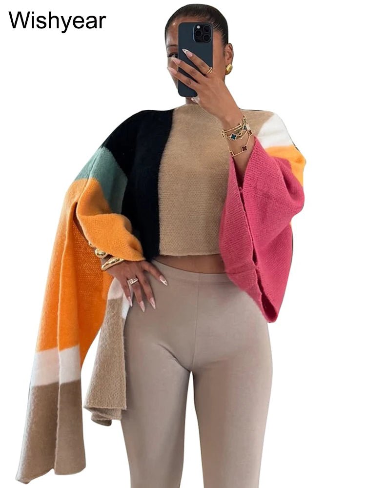 Womens Pullover Top + Loose Fit Knitted Intricate Patchwork Detail + Streetwear Y2K Style - SN Wigs & More