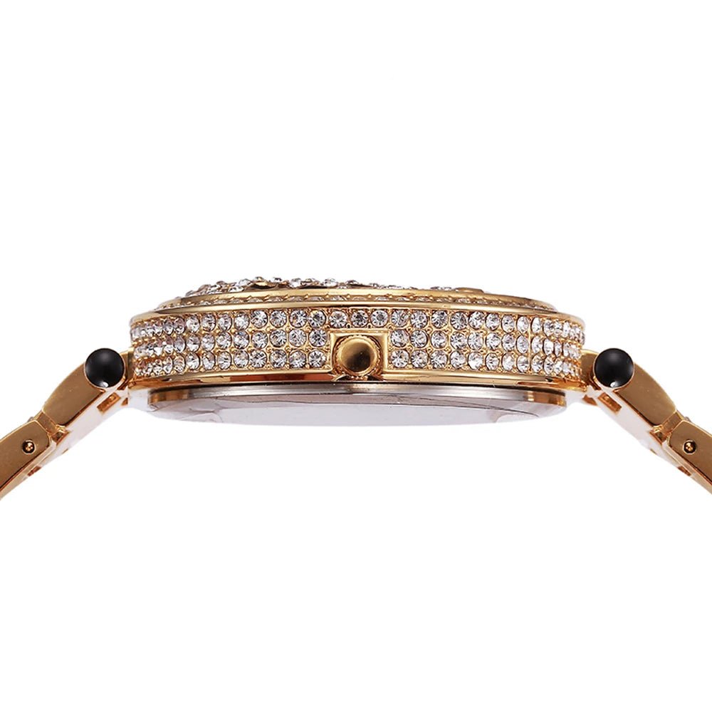 Women's Quartz Watch Bling Crystal Dial Leopard Pattern Gold Tone Casual Glam Style - SN Wigs & More