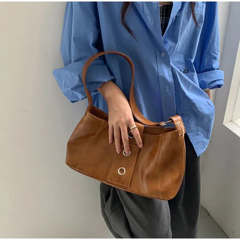 Women's Rivet Y2k Shoulder Bag Retro Small Bag Hot Girl Wilderness Style Retro Leather Fashion Versatile Shoulder Armpit Bag - SN Wigs & More