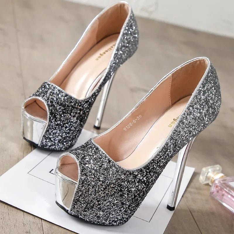 Womens Shoes Fashion Sequins Gradient Nightclub Stiletto Platform High Heels Wedding Shoes Red Bottom High Heels Platform Heels