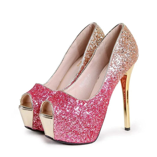 Womens Shoes Fashion Sequins Gradient Nightclub Stiletto Platform High Heels Wedding Shoes Red Bottom High Heels Platform Heels