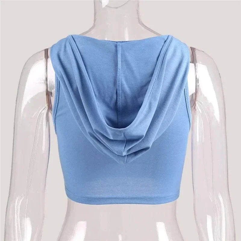 Womens Short Sports Tops Summer Sexy Hooded Sports Bra Sleeveless Tank Skinny Quick Dry Running Fitness Short Top
