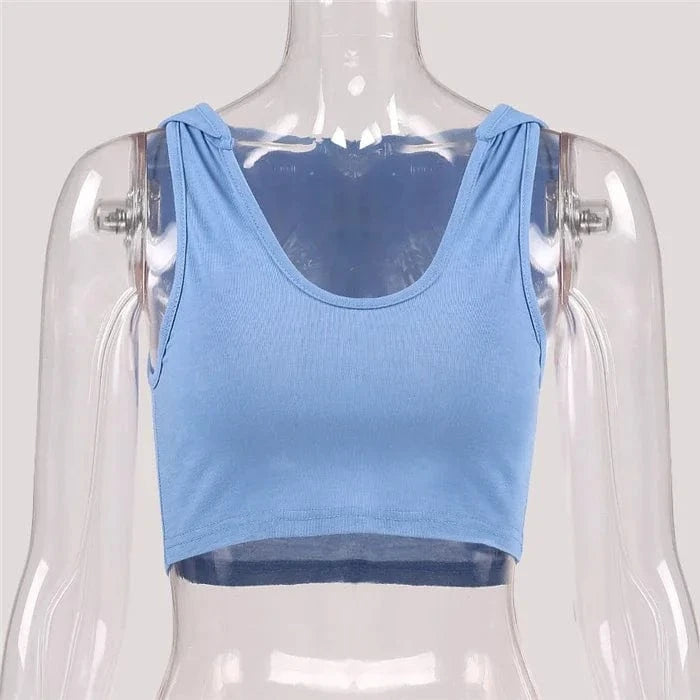 Womens Short Sports Tops Summer Sexy Hooded Sports Bra Sleeveless Tank Skinny Quick Dry Running Fitness Short Top