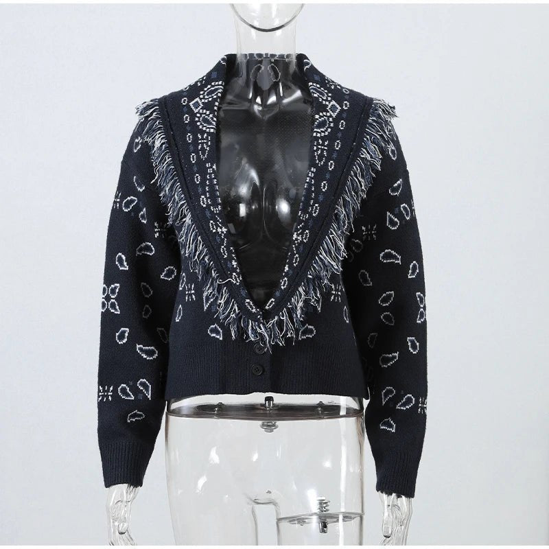 Women's Sweater + Tassel Trim V - Neck + Ethnic Style - SN Wigs & More