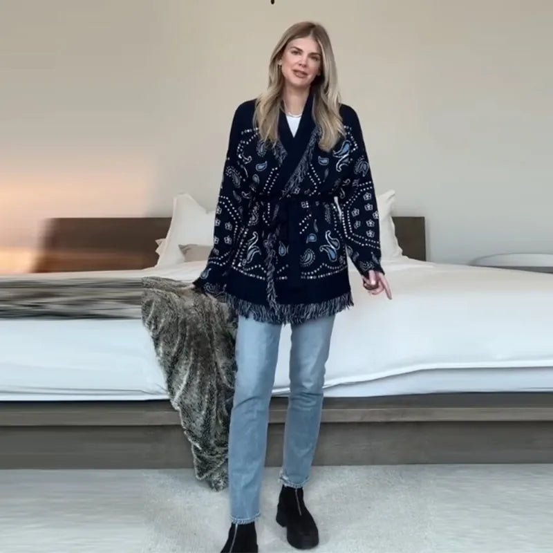 Women's Sweater + Tassel Trim V - Neck + Ethnic Style - SN Wigs & More