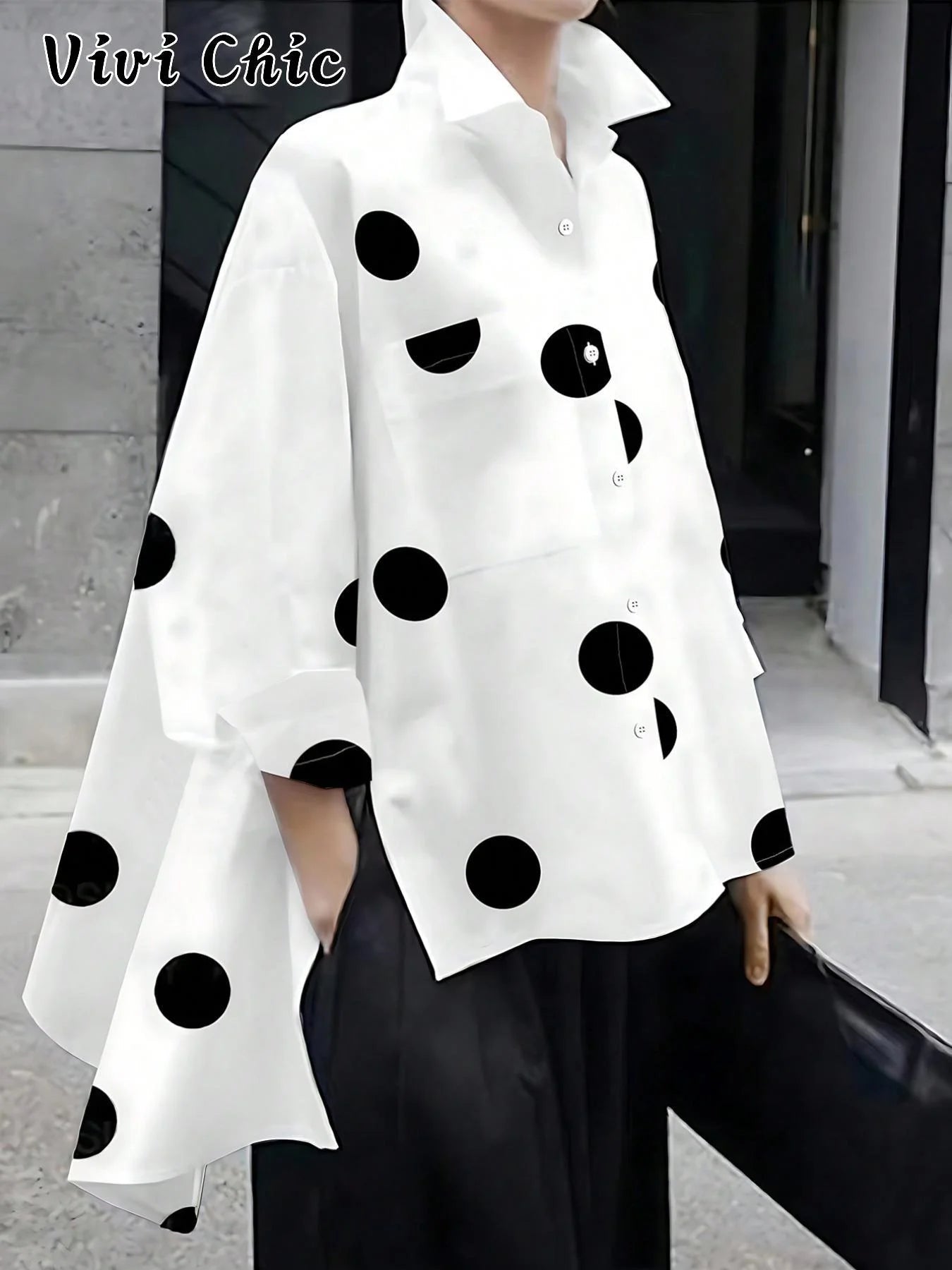 Women's Top + Loose - Fit Polka Dot Chiffon Shirt + Casual Summer Everyday Wear - SN Wigs & More