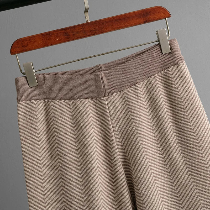 Women's Two Piece Knit Set With Turtleneck Sweater And High Waist Pants Casual Style - SN Wigs & More