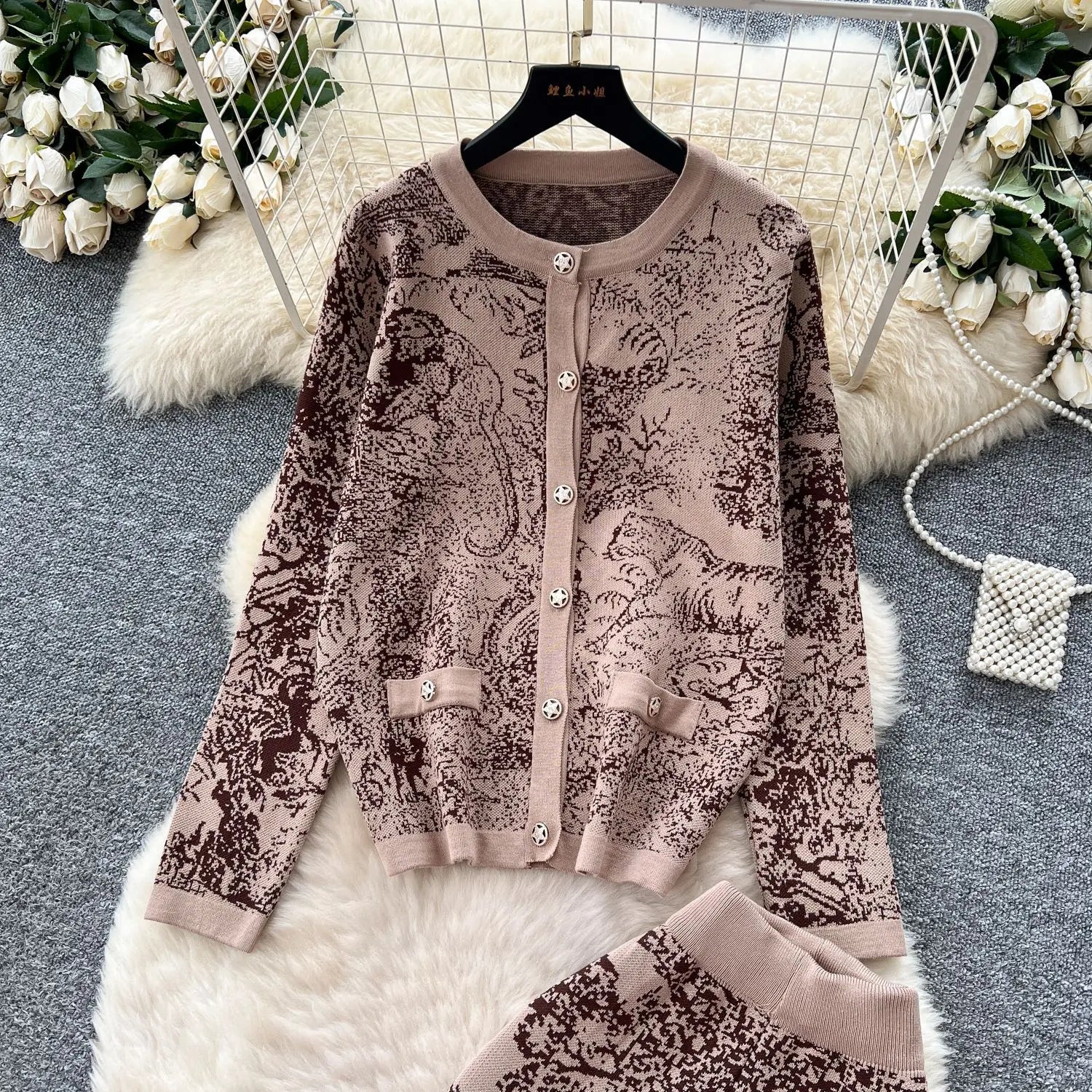 Women's Two - Piece Pant Set - High - Waist Wide - Leg Knit Silhouette - Y2K Streetwear Autumn - SN Wigs & More