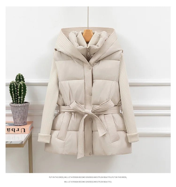Women's Vest Jacket Hooded Zipper Pockets Cinched Waist Casual Winter Office Style - SN Wigs & More