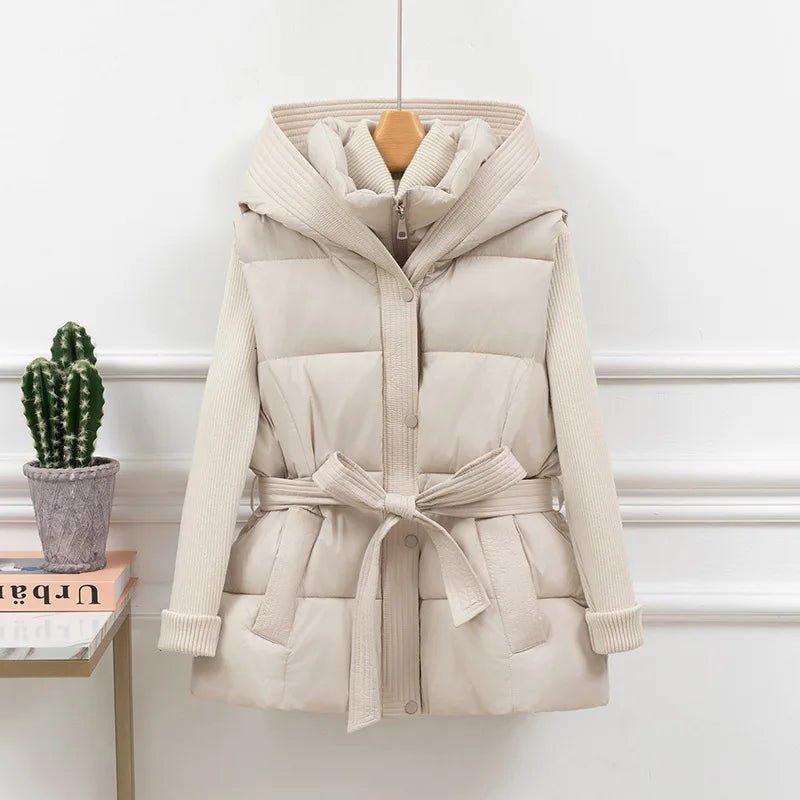 Women's Vest Jacket Hooded Zipper Pockets Cinched Waist Casual Winter Office Style - SN Wigs & More