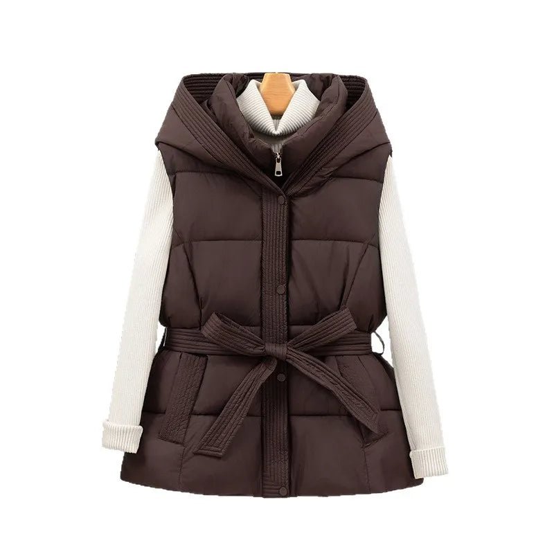 Women's Vest Jacket Hooded Zipper Pockets Cinched Waist Casual Winter Office Style - SN Wigs & More