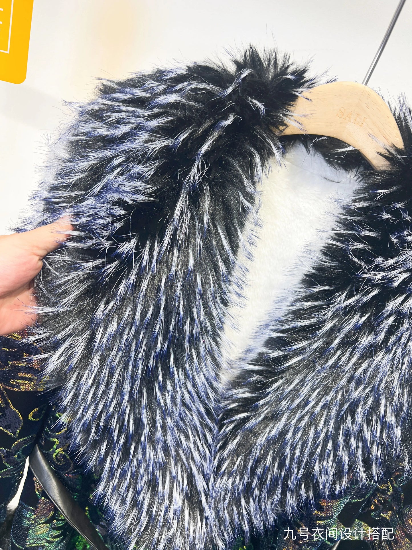 Women's Winter Coat + Heavy Sequin Embroidery With Faux Fox Fur Collar + Office Lady Style - SN Wigs & More