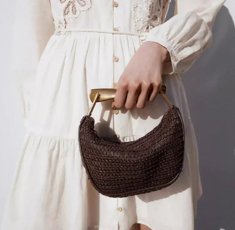 Women's Woven Bag Fashion Luxurious Simple Metal Evening Clutch Casual Versatile Vintage High - end Design Women's Shoulder Bag - SN Wigs & More