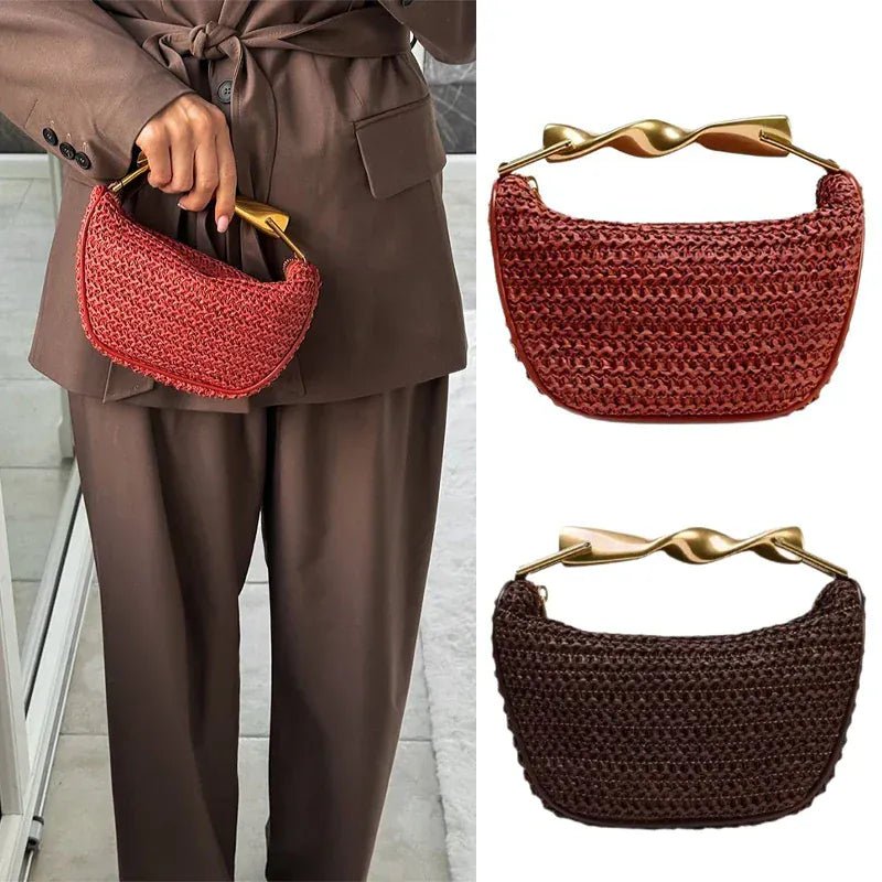 Women's Woven Bag Fashion Luxurious Simple Metal Evening Clutch Casual Versatile Vintage High - end Design Women's Shoulder Bag - SN Wigs & More