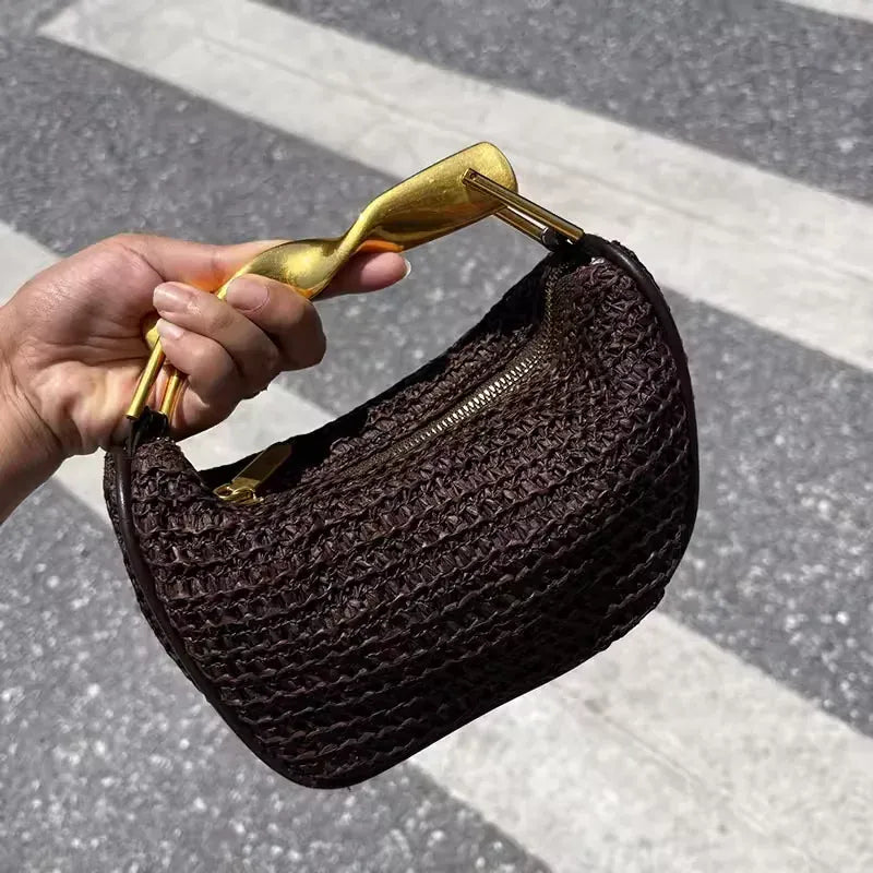 Women's Woven Bag Fashion Luxurious Simple Metal Evening Clutch Casual Versatile Vintage High - end Design Women's Shoulder Bag - SN Wigs & More