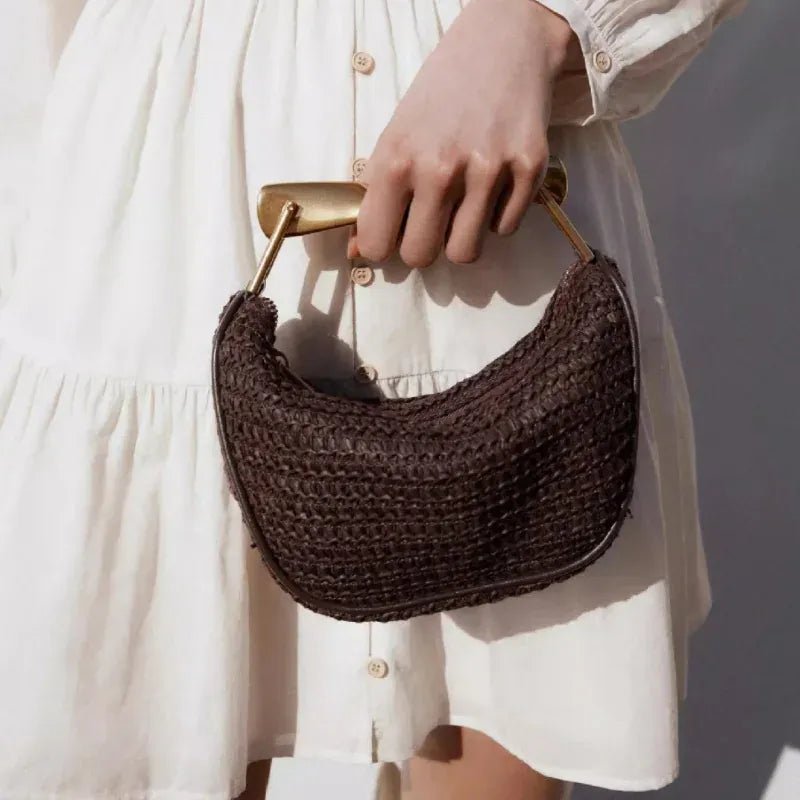 Women's Woven Bag Fashion Luxurious Simple Metal Evening Clutch Casual Versatile Vintage High - end Design Women's Shoulder Bag - SN Wigs & More