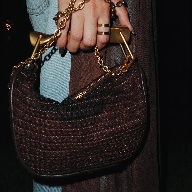 Women's Woven Bag Fashion Luxurious Simple Metal Evening Clutch Casual Versatile Vintage High - end Design Women's Shoulder Bag - SN Wigs & More