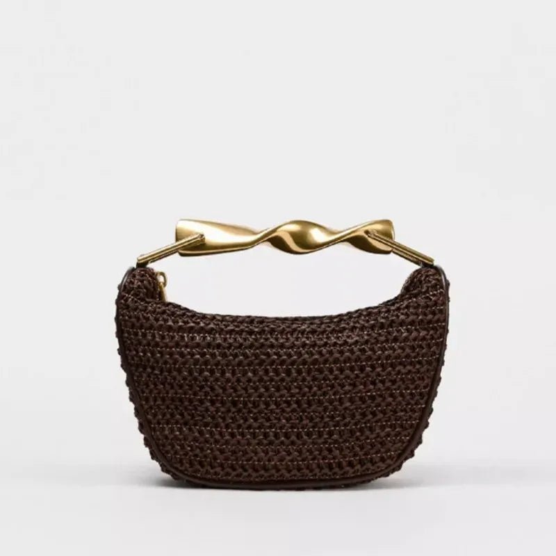 Women's Woven Bag Fashion Luxurious Simple Metal Evening Clutch Casual Versatile Vintage High - end Design Women's Shoulder Bag - SN Wigs & More