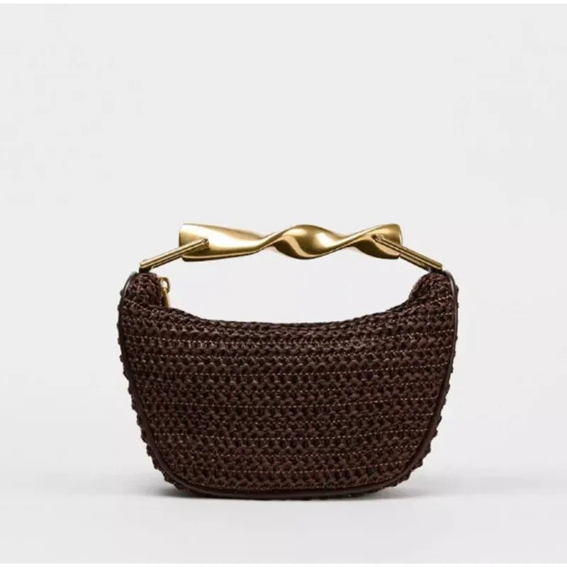 Women's Woven Bag Fashion Luxurious Simple Metal Evening Clutch Casual Versatile Vintage High - end Design Women's Shoulder Bag - SN Wigs & More