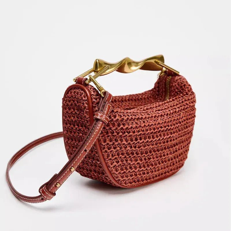 Women's Woven Bag Fashion Luxurious Simple Metal Evening Clutch Casual Versatile Vintage High - end Design Women's Shoulder Bag - SN Wigs & More