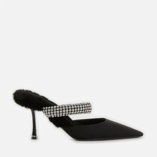 woolen slippers 2022 hot sale ladies stiletto heels shoes pointed toes rhinestone ankle strap sandal winter mules for female