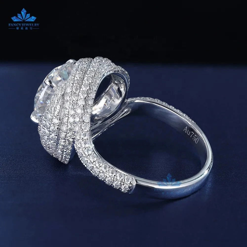 Wuzhou Fancy Jewelry Solid Gold Ring Women Diamond Ring Real Lab Moissanite Diamond 18k Gold Ring