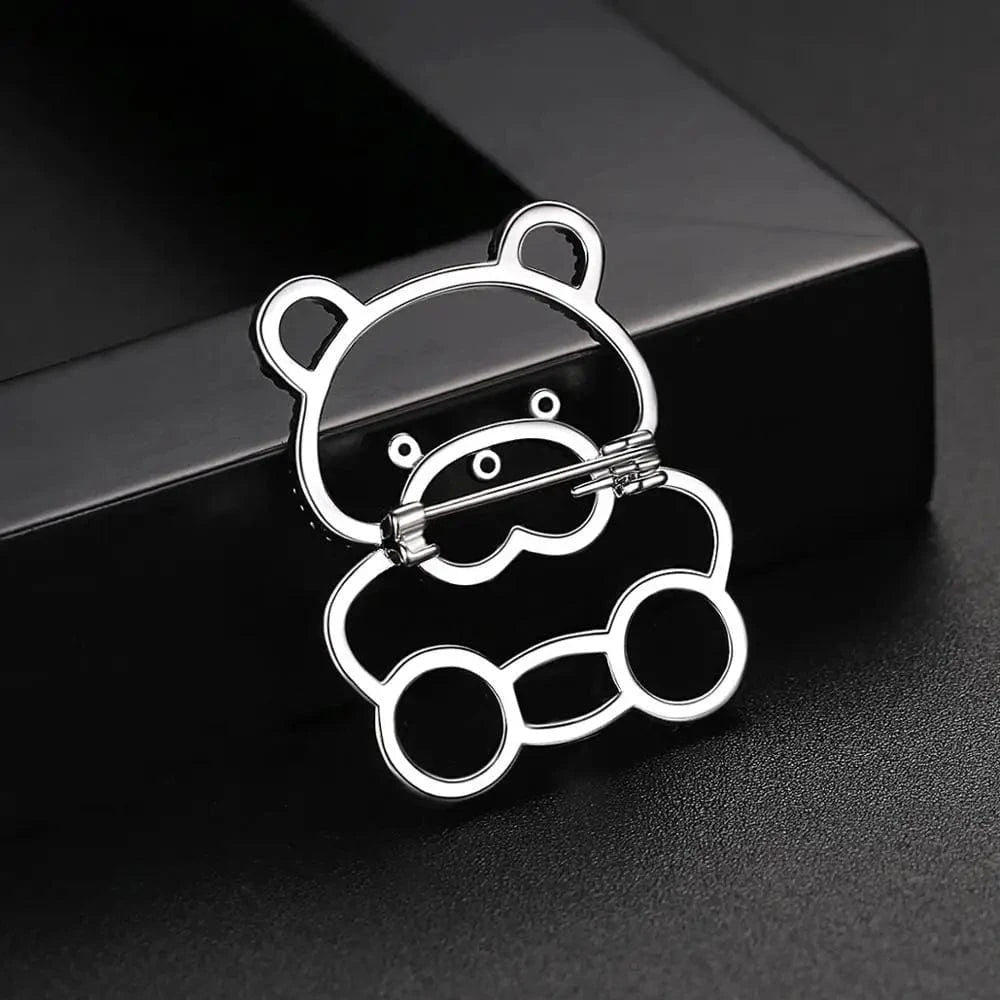X-2019040807 / Rhodium Plated LUOTEEMI High Quality Brass Women Jewelry Fashion Bear Brooch Pin Tiny CZ Paved Animal Brooches