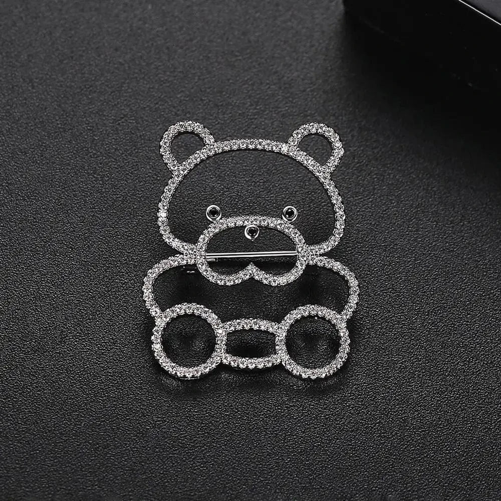 X-2019040807 / Rhodium Plated LUOTEEMI High Quality Brass Women Jewelry Fashion Bear Brooch Pin Tiny CZ Paved Animal Brooches