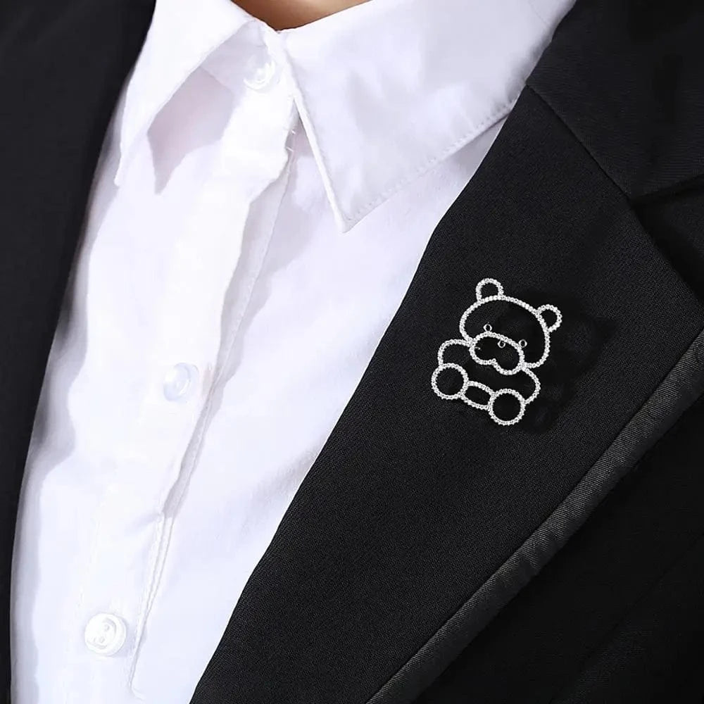 X-2019040807 / Rhodium Plated LUOTEEMI High Quality Brass Women Jewelry Fashion Bear Brooch Pin Tiny CZ Paved Animal Brooches