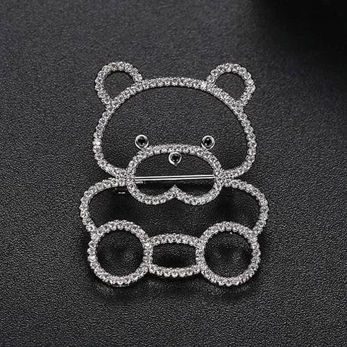 X-2019040807 / Rhodium Plated LUOTEEMI High Quality Brass Women Jewelry Fashion Bear Brooch Pin Tiny CZ Paved Animal Brooches