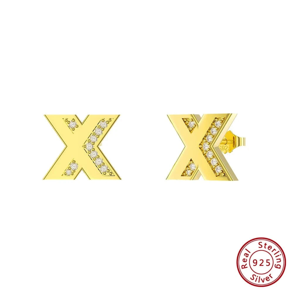X RINNTIN ZKE01 Fine Jewelry Earrings 2023 Zircon Letter Stud Earrings Silver 925 Sterling Women Wholesale Bulk Earring Alphabet